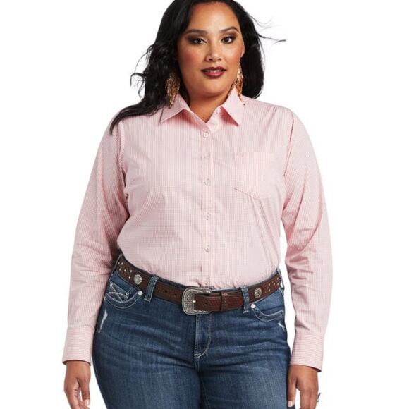 Ariat Tops - ARIAT Shirt Kirby Button Down Pink White Gingham XXL Western Cowgirl Equestrian